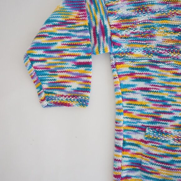 Handknit Multicolor Painterly Stripe Button Front Chunky FolkArt Knit Cardigan M - Picture 8 of 10